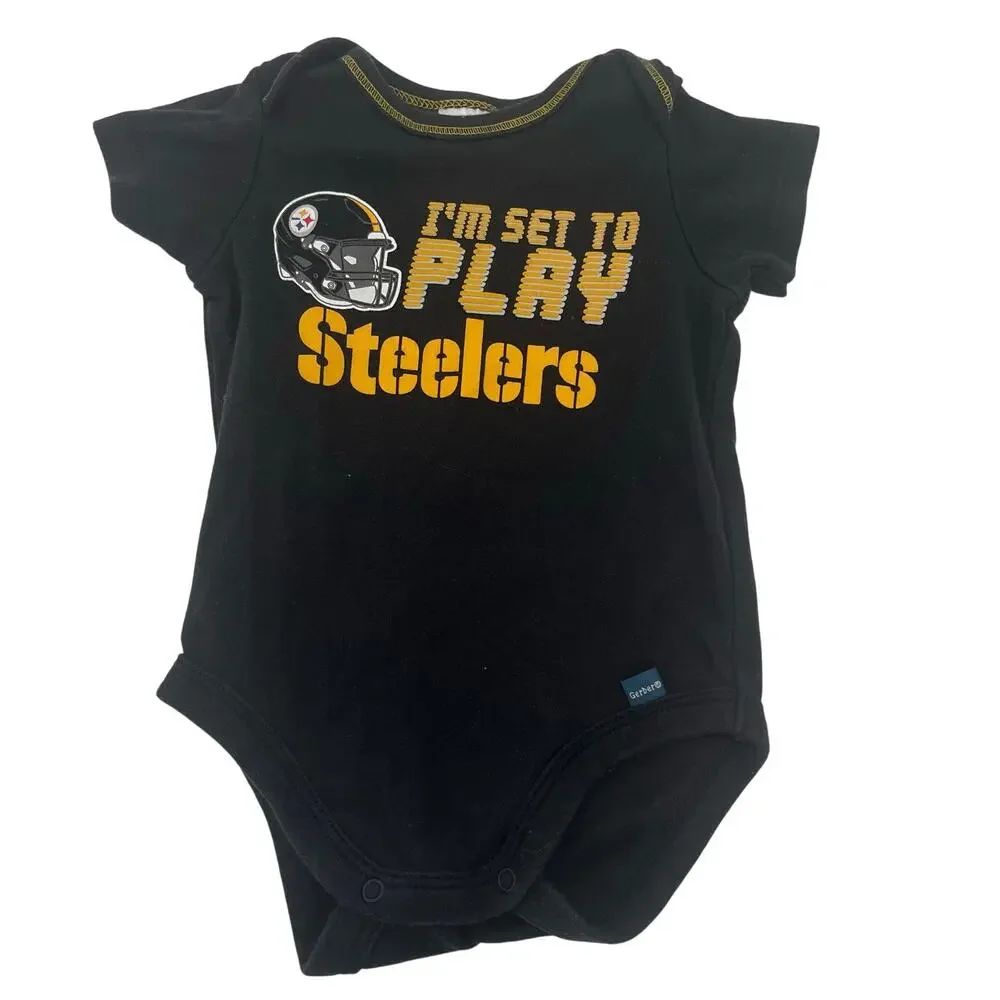 NFL Team Apparel Gerber 0-3M Pittsburgh Steelers I'm Set To Play Graphic Onesie